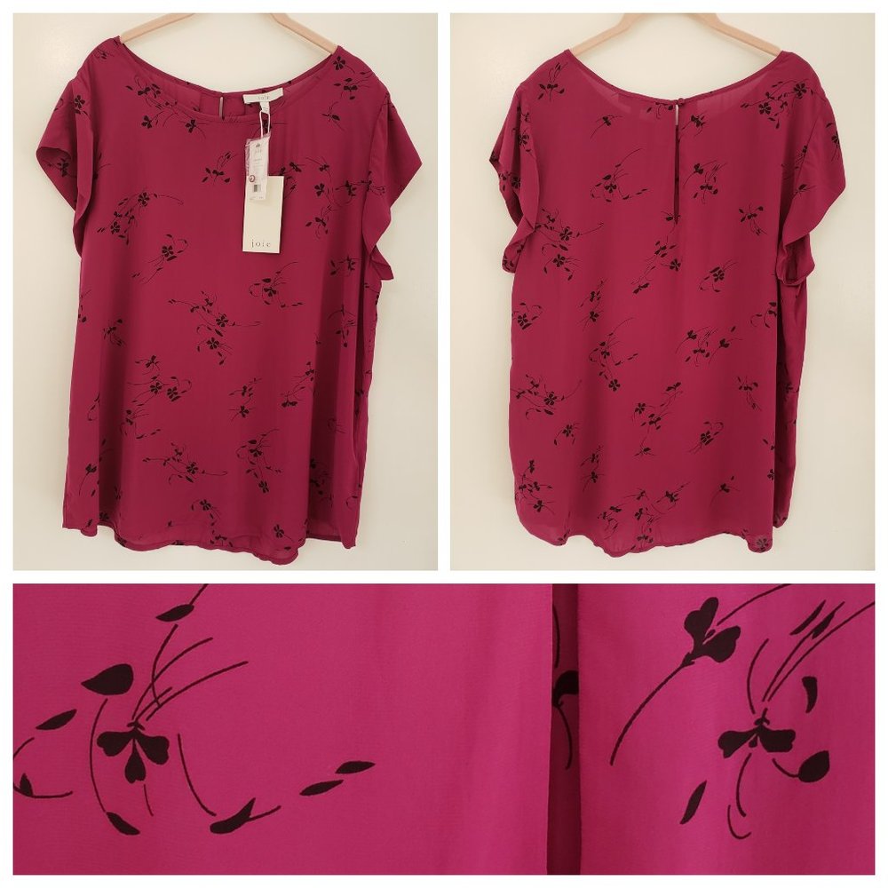 NWT | Joie | Rancher B Cap Sleeve Floral Print Blouse | Color: Grape | L